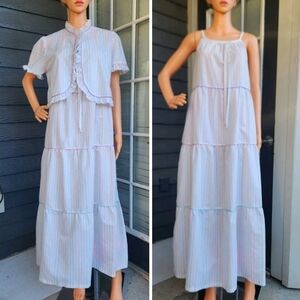 Vtg Brandywine 2-Piece Set Striped Tiered Maxi Prairie Dress & Bolero Jacket M